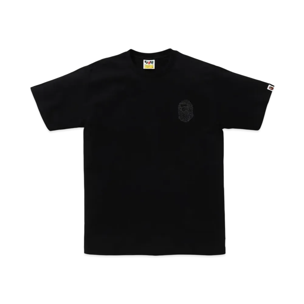 A BATHING APE Crystal Stone College Ape Head Tee "Black"