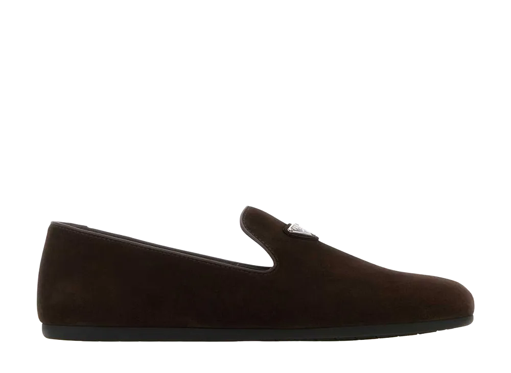 PRADA Dark Suede Loafers "Brown"