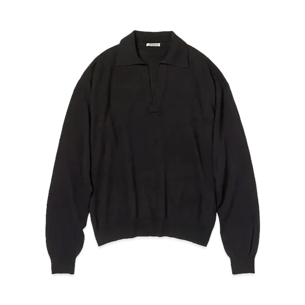 AURALEE Super Fine Cashmere Silk Knit Skipper Polo "Black"