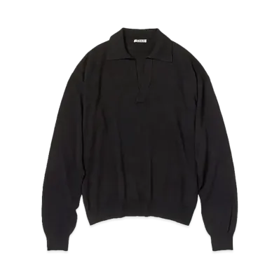 AURALEE Super Fine Cashmere Silk Knit Skipper Polo "Black"