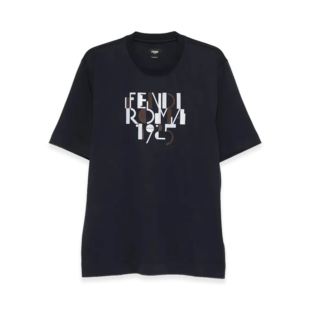 FENDI Roma 1925 Print Cotton T-Shirt "Dark Blue"