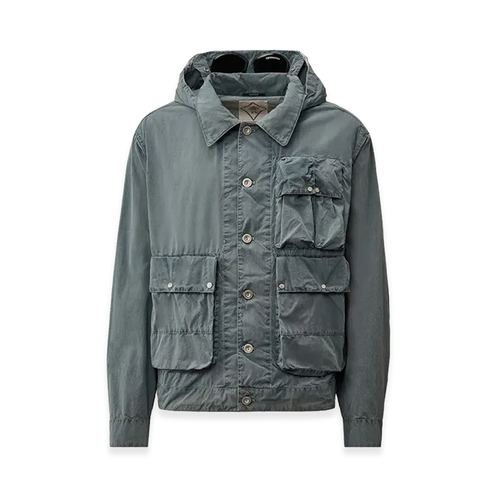 C.P. Company 50 Fili Indigo Bleached Goggle Jacket "Stone Bleach White"