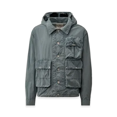 C.P. Company 50 Fili Indigo Bleached Goggle Jacket "Stone Bleach White"