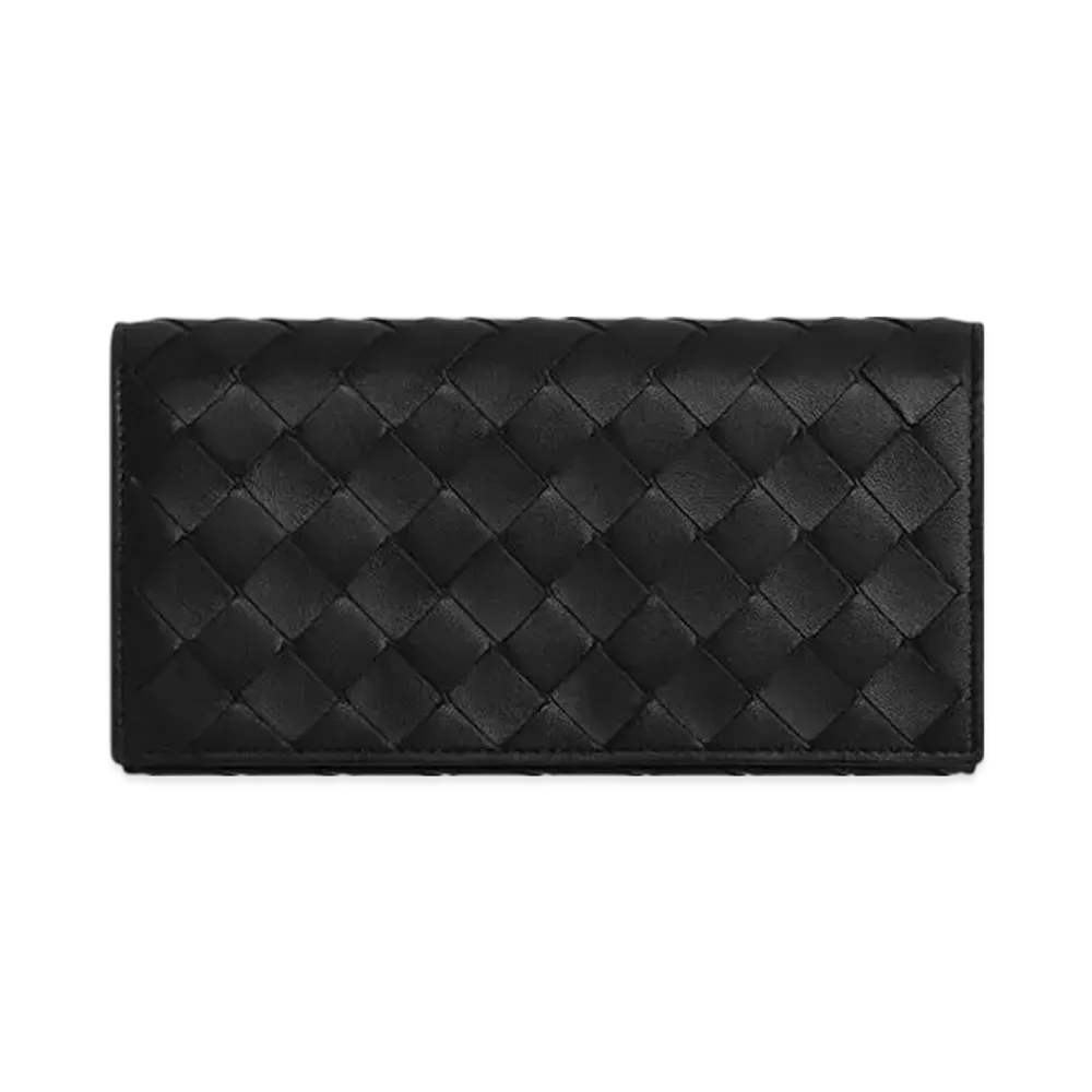Bottega Veneta Intrecciato Large Flap Wallet "Black"