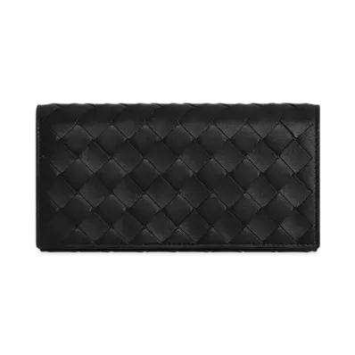 Bottega Veneta Intrecciato Large Flap Wallet "Black"