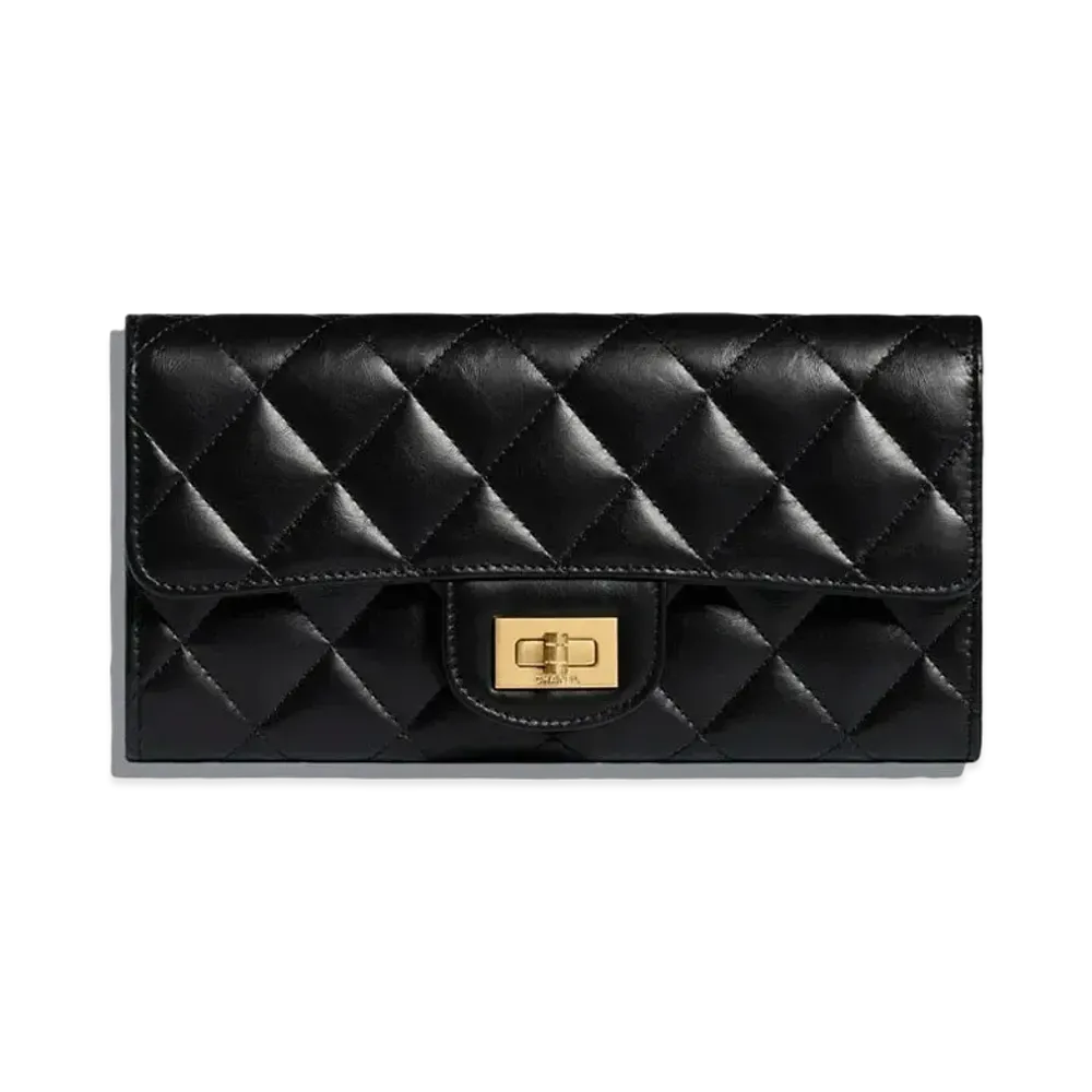 CHANEL 2.55 Long Flap Wallet Aged Calfskin "Black"