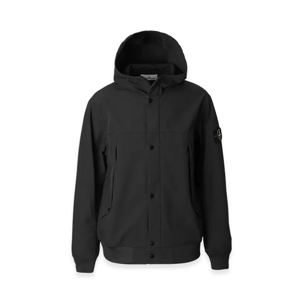 Stone Island Hooded Blouson 40227 Light Soft Shell-R e.dye Technology in Recycled Polyester "Black"