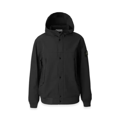 Stone Island Hooded Blouson 40227 Light Soft Shell-R e.dye Technology in Recycled Polyester "Black"
