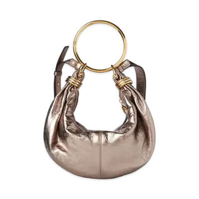 Chloe Small Bracelet Hobo Bag In Metallized Leather "Shiny Gray"