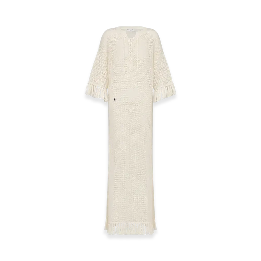 Dior Women's Cotton Knit Dioriviera Fringed Caftan "Ecru"