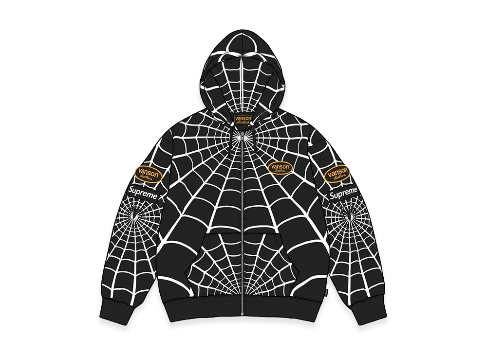 シュプリーム x バンソンレザーズ スパイダーマンジップアップフーデッド スウェットシャツ "ブラック"