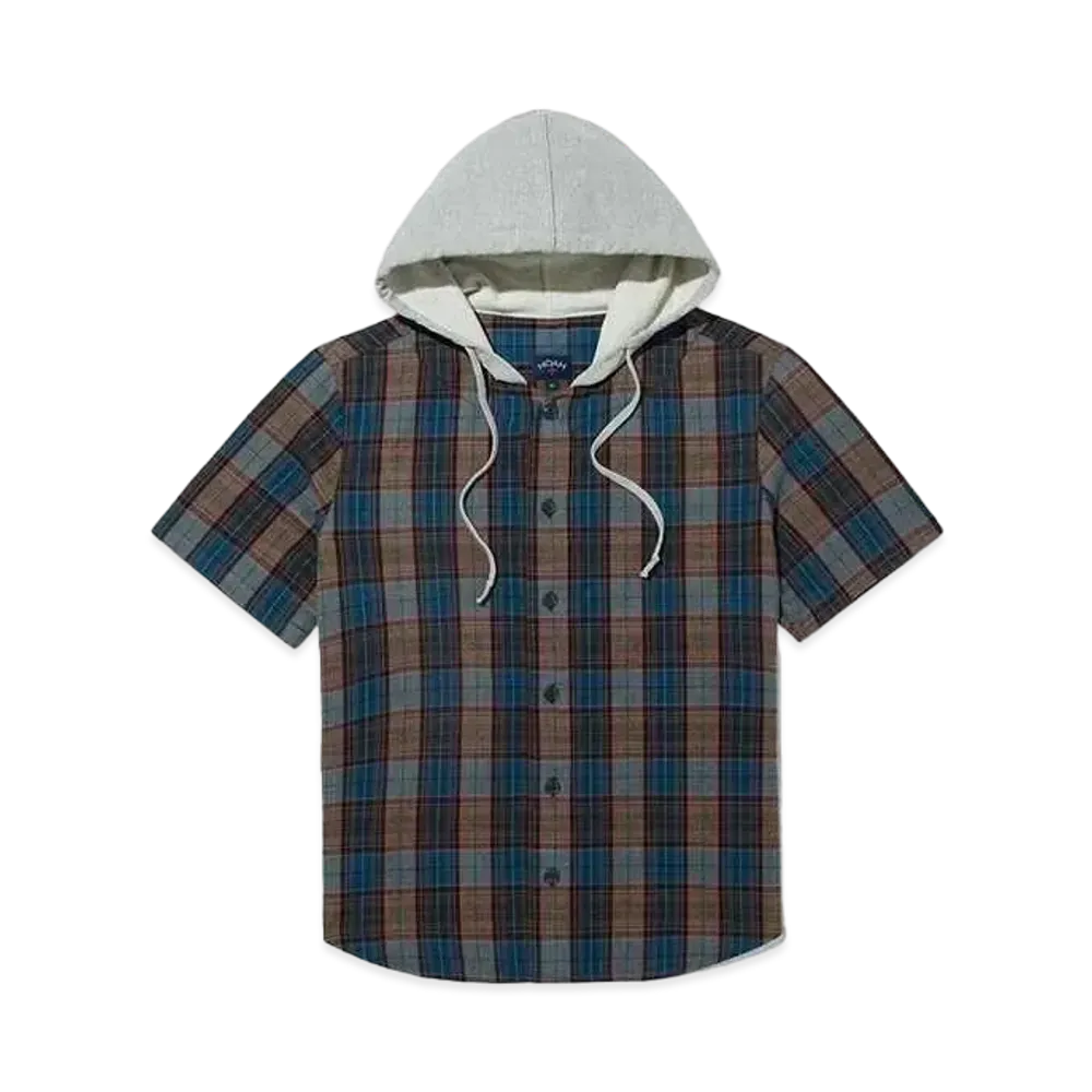 Noah Hooded Baseball Flannel "Blue & Black & Grey"