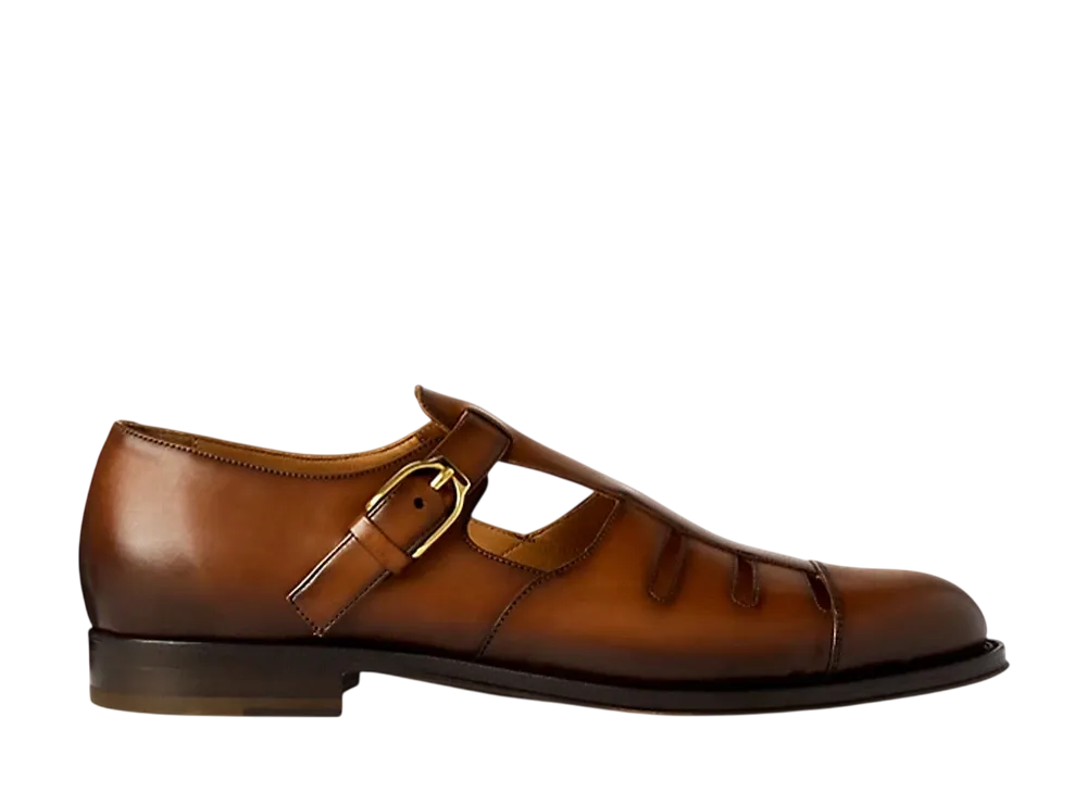 Ralph Lauren Purple Label Burnished Calfskin Fisherman Sandal "Cognac"
