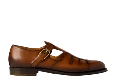 Ralph Lauren Purple Label Burnished Calfskin Fisherman Sandal "Cognac"