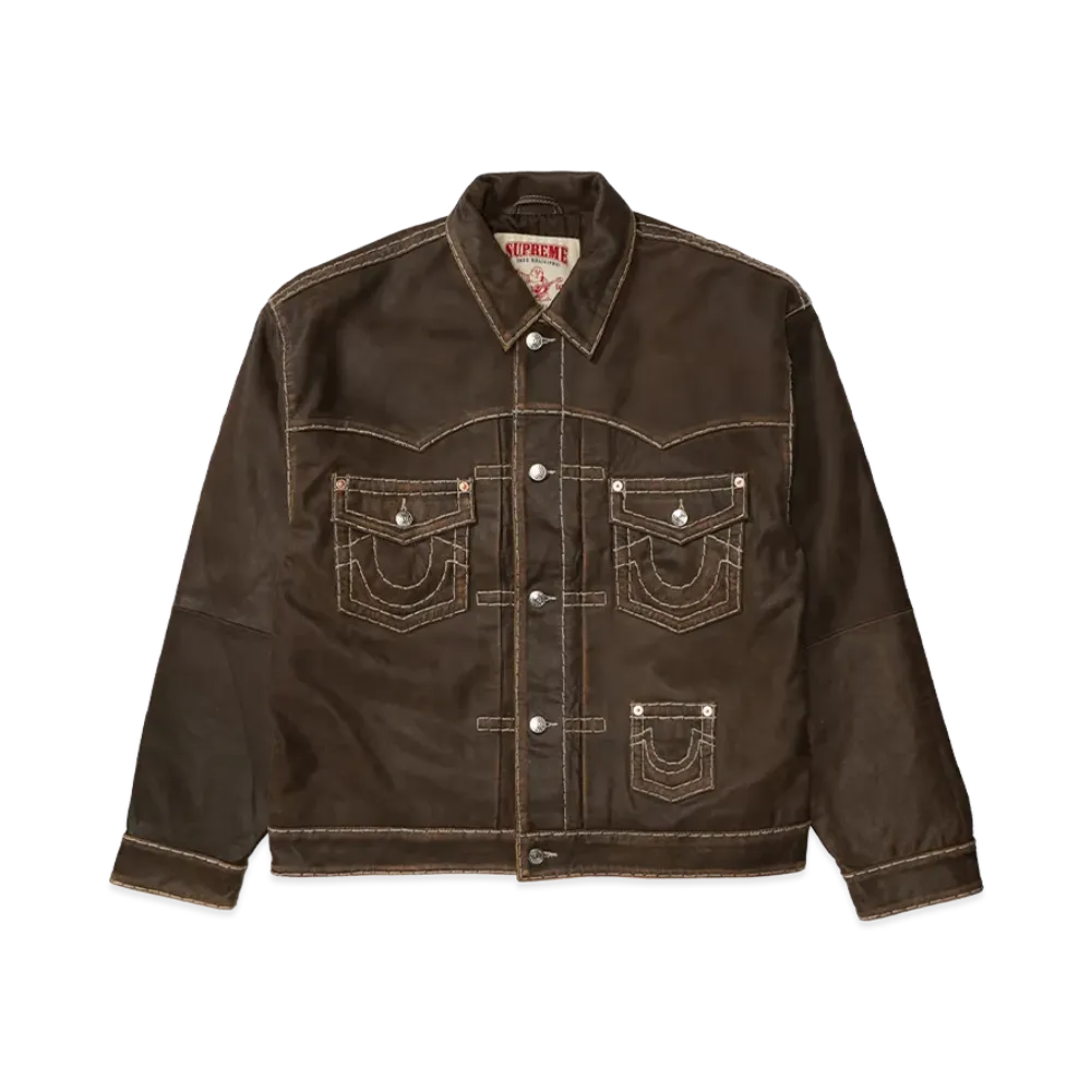Supreme x True Religion Leather Trucker Jacket "Brown"