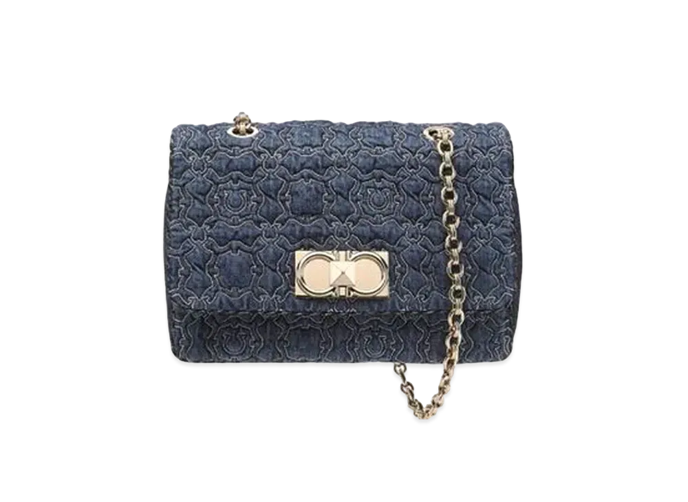 Salvatore Ferragamo Gancini Galore Front Flap Bag "Blue/Black"