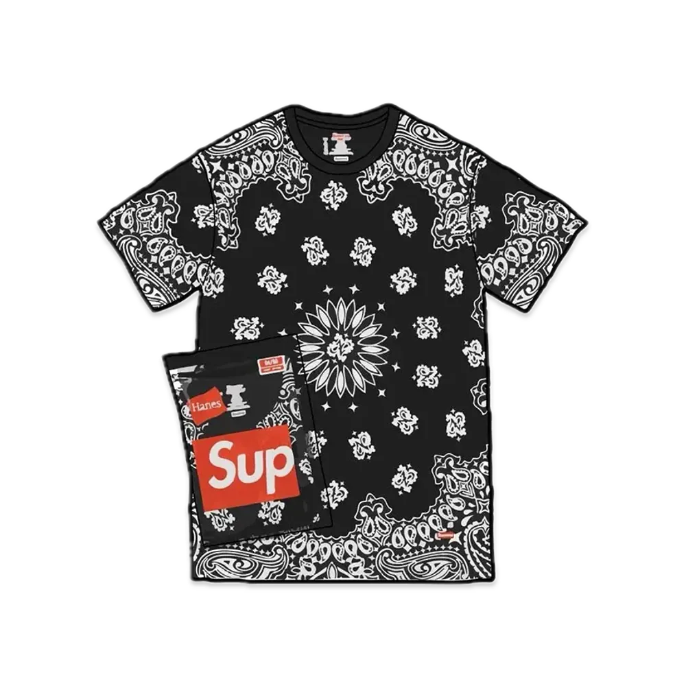 Supreme x Hanes Bandana Tagless Tees (2 Pack) "Black"