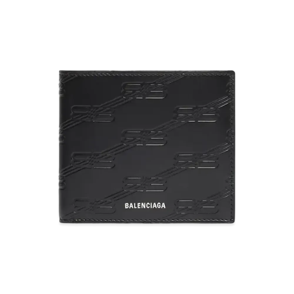 BALENCIAGA Square Folded Wallet Embossed BB Monogram Box calfskin "Black"