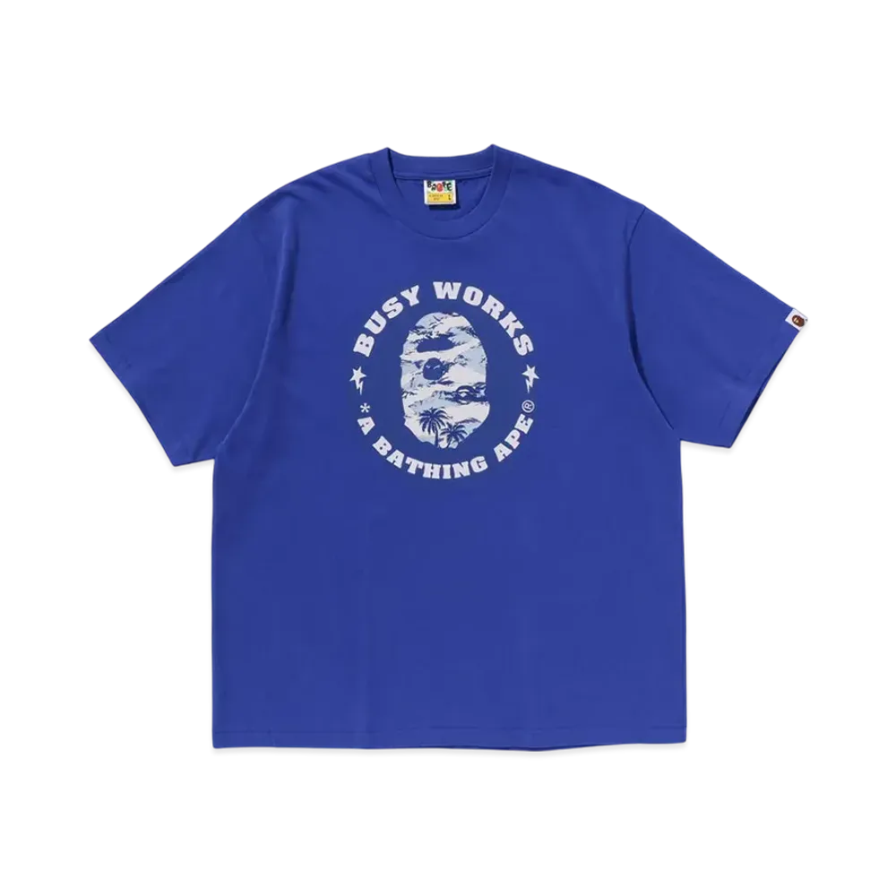 A BATHING APE Palm Tree Camo Busy Works Sta Relaxed Fit Tee "Blue"