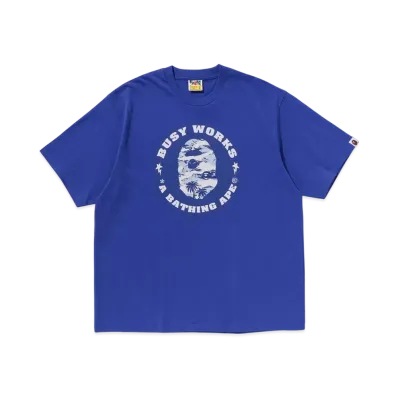 A BATHING APE Palm Tree Camo Busy Works Sta Relaxed Fit Tee "Blue"
