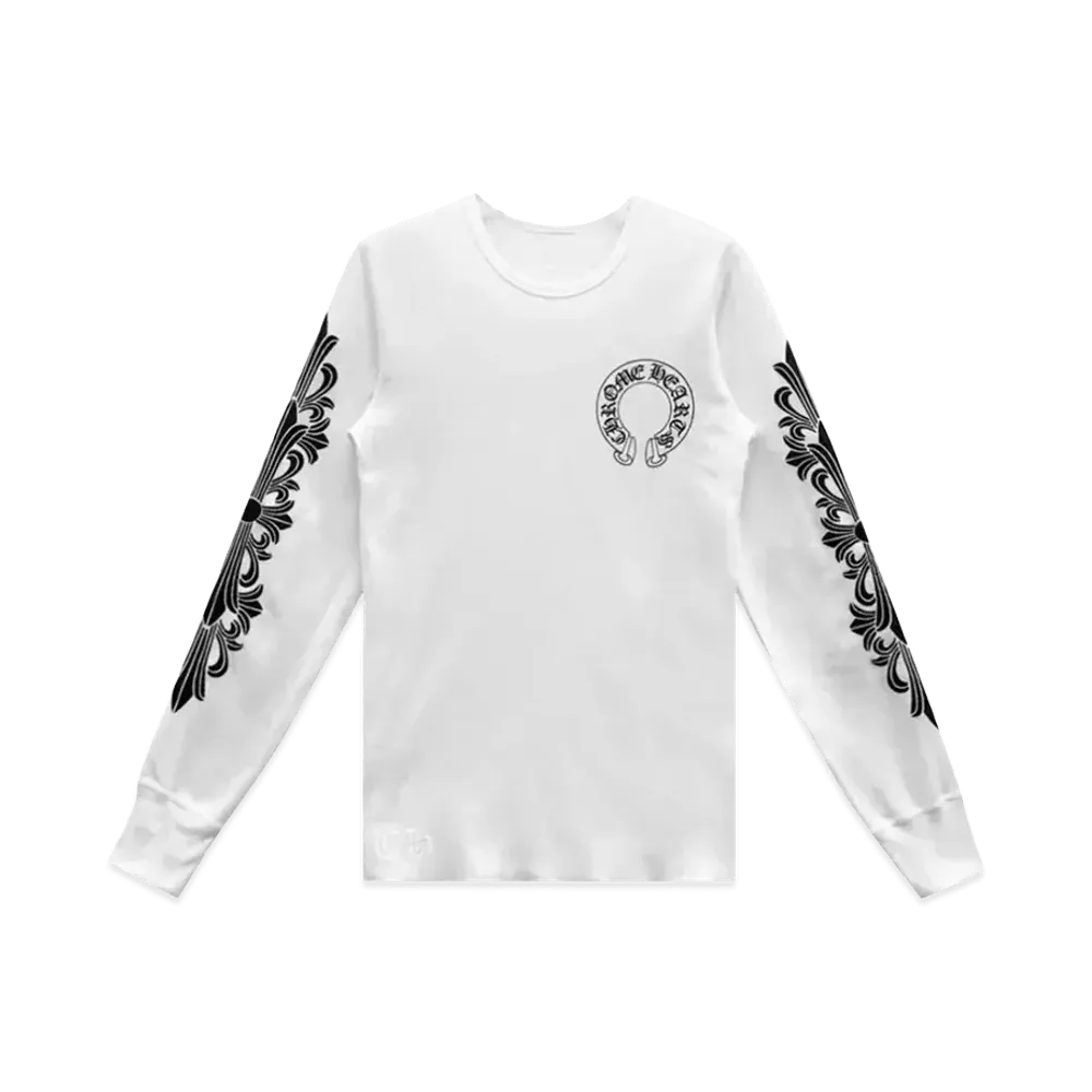 Chrome Hearts Horseshoe Floral Sleeve Waffle Thermal Shirt "White"