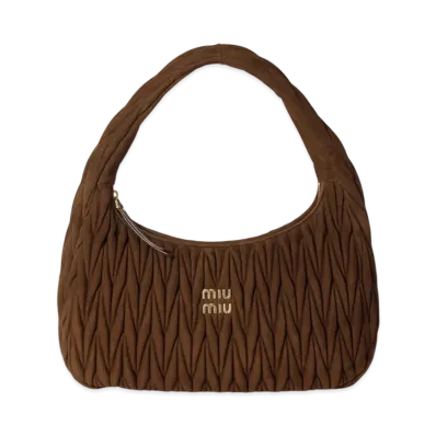 MIUMIU Wander Matelasse Suede Bag Extra Large "Dark Brown"