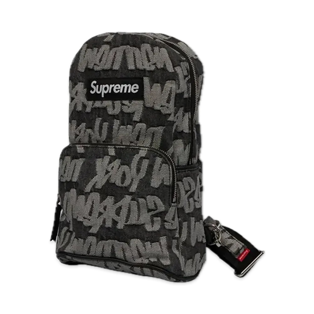Supreme Fat Tip Jacquard Denim Sling Bag "Black"