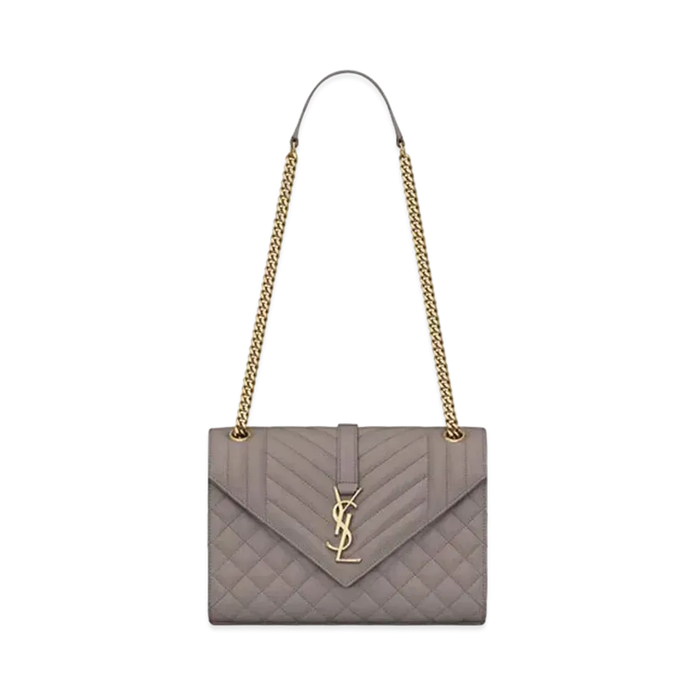 Saint Laurent Envelope Medium Bag In Mix Matelasse Grain De Poudre Embossed Leather "Fog"
