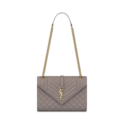 Saint Laurent Envelope Medium Bag In Mix Matelasse Grain De Poudre Embossed Leather "Fog"