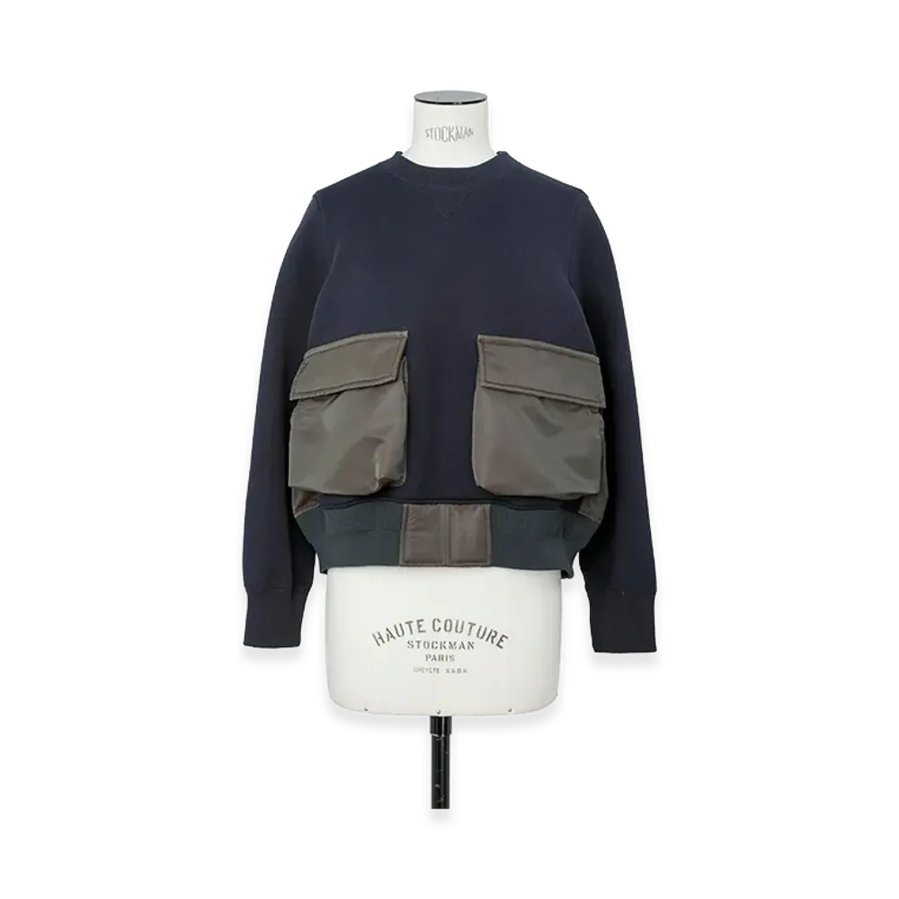 sacai Women's Sponge Sweat Pullover "Navy/Dark Khaki"