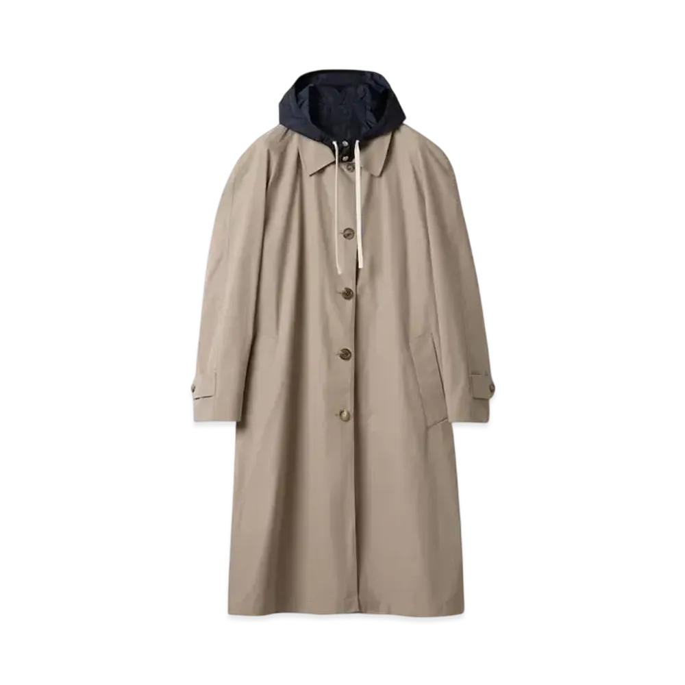 MIUMIU Women's Reversible Single-Breasted Panama Cotton and Technical Ponge Coat "Gray/Navy"