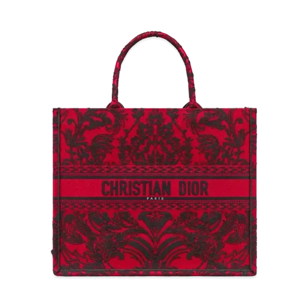 Dior Large Dior Book Tote Ornamental Cornely Effect Embroidery "Red/Black"