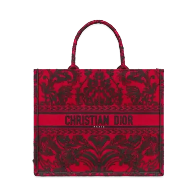 Dior Large Dior Book Tote Ornamental Cornely Effect Embroidery "Red/Black"