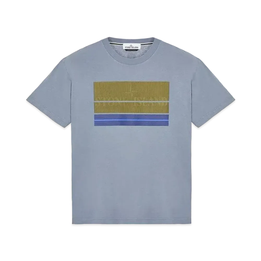 Stone Island 2NS90 COTTON JERSEY, 'LENTICULAR THREE' PRINT_SLIM FIT "Pastel Blue"