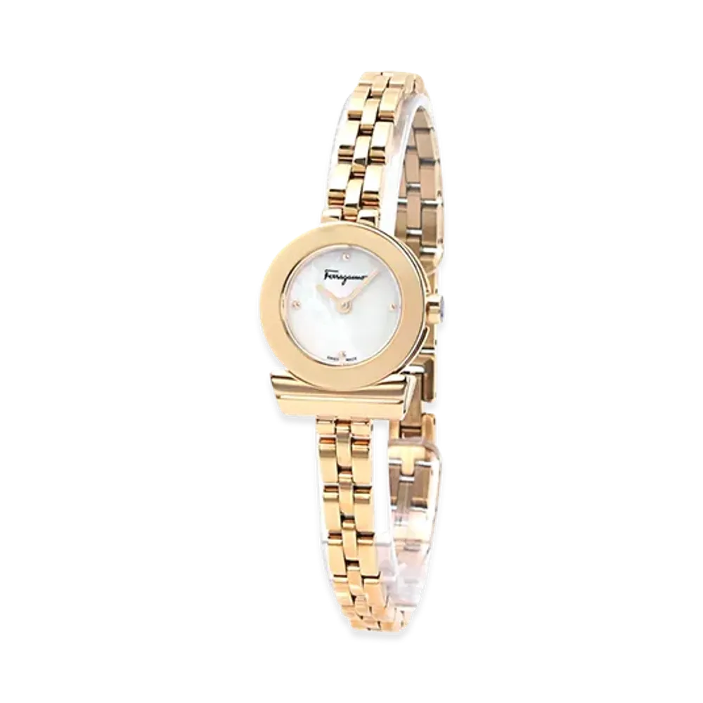 Salvatore Ferragamo Women's Gancini Watch "White Shell/Pink Gold"