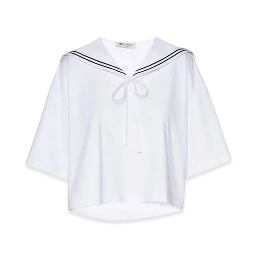 MIU MIU Women's Embroidered Cotton T-Shirt "White"