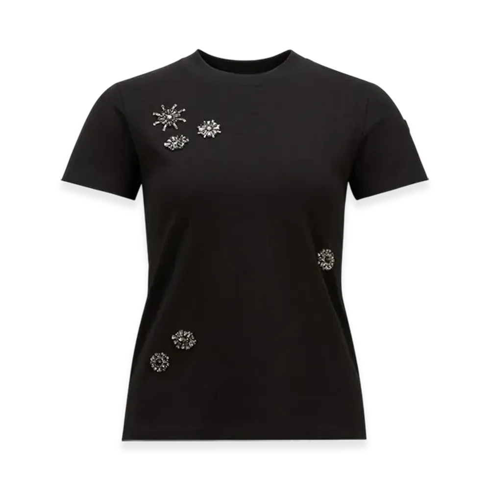 MONCLER Crystal Flowers Cotton T-Shirt "Black"
