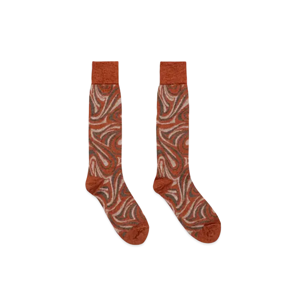 FUMIKA UCHIDA Mohair Jacquard Geometry Socks "Apricot Orange"