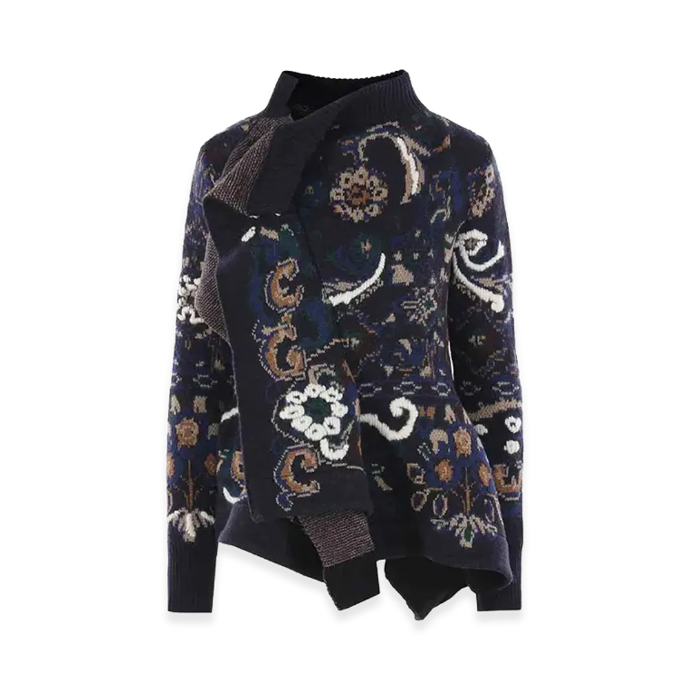 sacai Women's Floral Jacquard Knit Blouson "Blue"