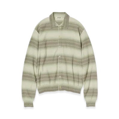 AURALEE Cotton Silk Gradient Stripe Knit Shirt Cardigan "Lime Gray Stripe"