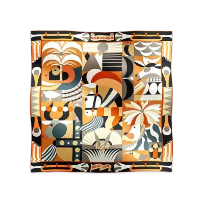 Hermes Carre 90 Parade en Fanfare "Camel/Noir/Beige/Rose"