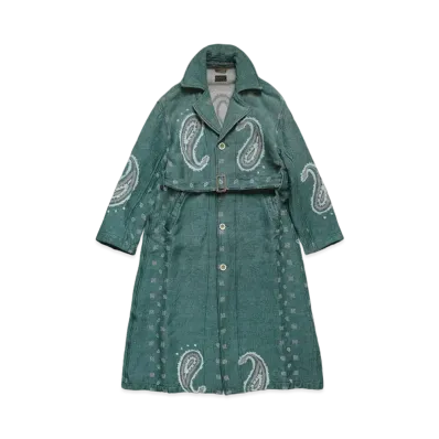 KAPITAL LUG PAYSLEY PATTERN LINEN WOOL DRAGGING COAT"Sax"