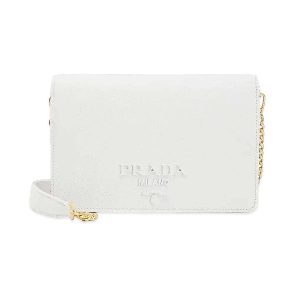 PRADA Saffiano Chain Wallet "Bianco"