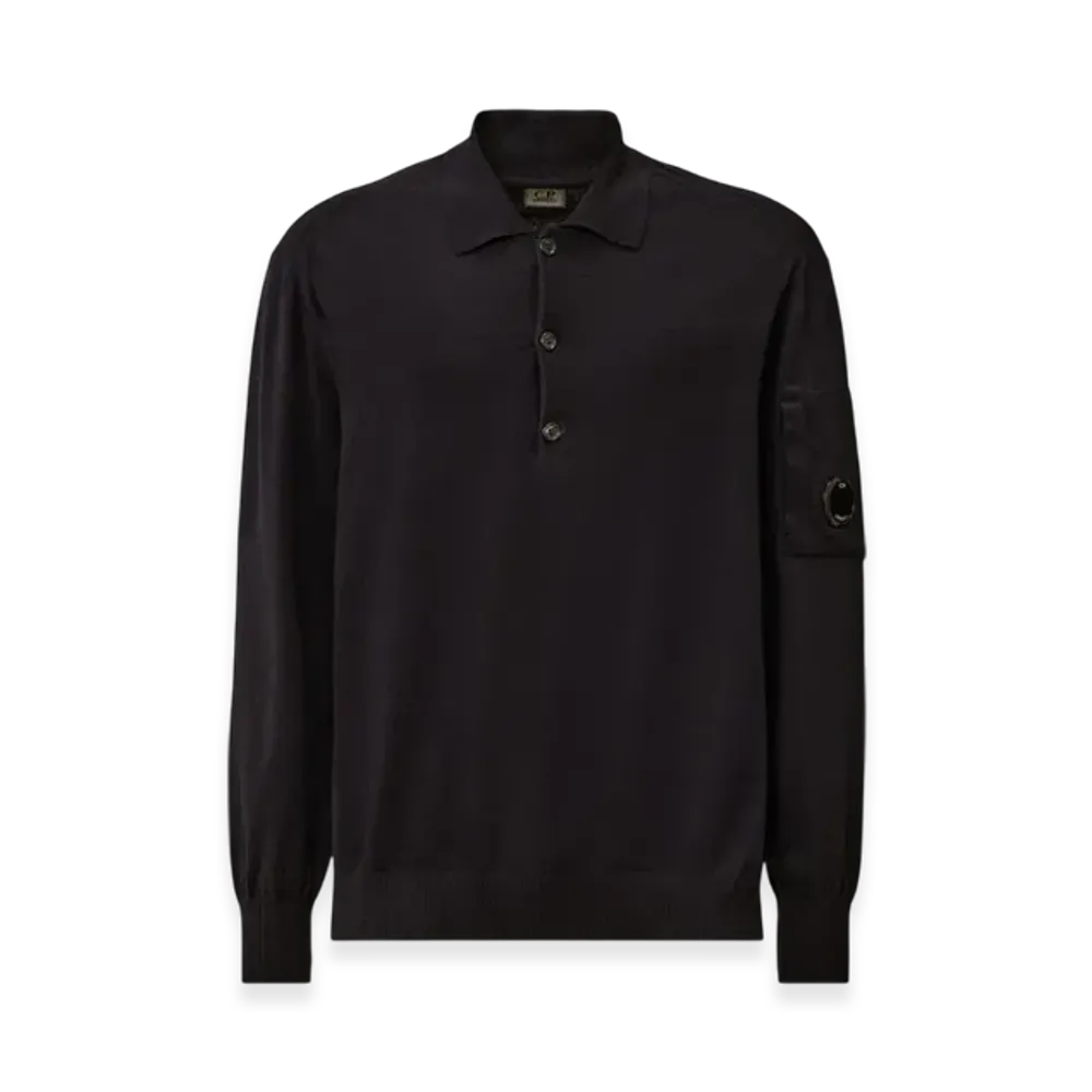 C.P. Company Extrafine Merino Wool Polo Sweater "Total Eclipse Blue"