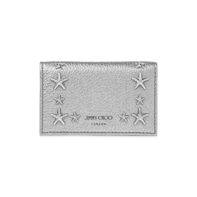 Jimmy Choo Nello Metaric Soft Grainy Calf Leather Card Case With Stars Studs "Gunmetal"