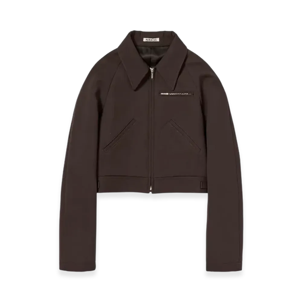 AURALEE Twisted Double Cloth Cropped Zip Blouson "Dark Brown"