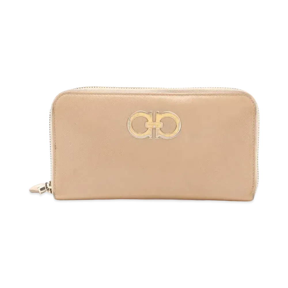 Salvatore Ferragamo Gancini Leather Zip Around Wallet "Beige"