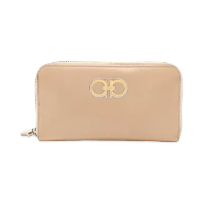 Salvatore Ferragamo Gancini Leather Zip Around Wallet "Beige"