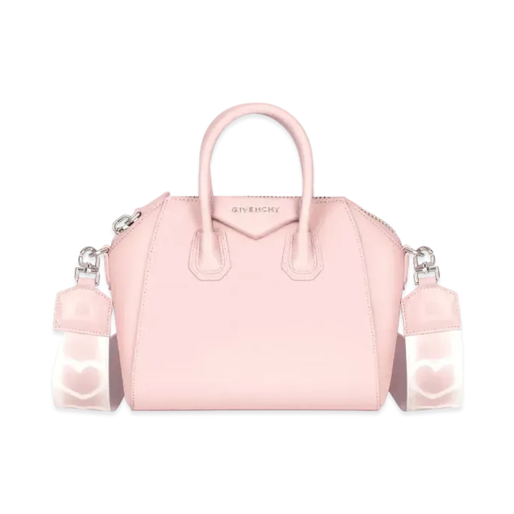 GIVENCHY Small Antigona Bag In Leather With Tag Effect Heart Print "Pink"