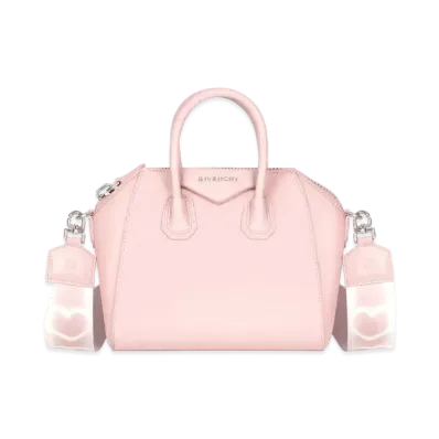 GIVENCHY Small Antigona Bag In Leather With Tag Effect Heart Print "Pink"